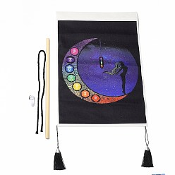 Moon Chakra Cloth Wall Hanging Tapestry, Trippy Moon Meditation Tapestry, Vertical Tapestry, for Home Decoration, Rectangle, Moon Pattern, 653~665x345~349x1mm