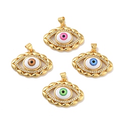 Mixed Color Brass Micro Pave Cubic Zirconia Pendants, with Acrylic, Cadmium Free & Lead Free, Long-Lasting Plated, Evil Eye, Real 18K Gold Plated, Mixed Color, 19.5x26x7mm, Hole: 4x3.5mm
