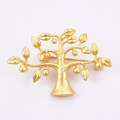 Golden Brass Safety Brooch, Long-Lasting Plated, Tree, Golden, 27x41x6mm, Pin: 1mm