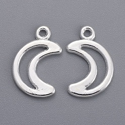 Silver Tibetan Style Alloy Pendants, Moon, Silver, Lead Free & Cadmium Free & Nickel Free, 17x11x1mm, Hole: 1.5mm