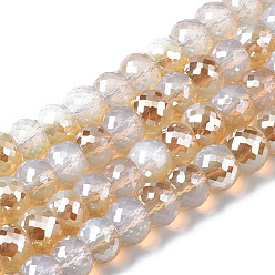 Ivoire Chapelets de perles en verre transparentes  , facette, ronde, blanc crème, 8x6mm, Trou: 1.2mm, Environ 80 pcs/chapelet, 18.66 pouce (47.4 cm)