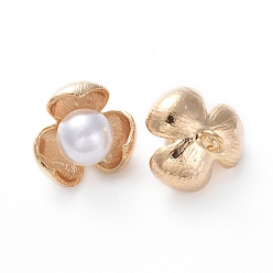 Real 18K Gold Plated Brass Charms, with Acrylic Imitation Pearl, Flower, Real 18K Gold Plated, 12.4x13.6x13.6mm, Hole: 2mm