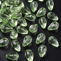 Vert Clair Perles acryliques transparentes, facette, larme, vert clair, 12x8mm, Trou: 1.5mm, environ1338 pcs / 500 g