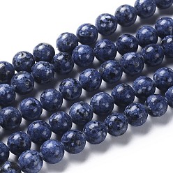 Blue Natural Larvikite Beads Strands, Dyed & Heated, Round, Blue, 8mm, Hole: 1mm, about 44pcs/strand, 15.3 inch(39cm)