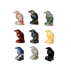 Pierre Mélangete Décorations d'affichage de pierres précieuses mixtes, figurine en pierre d'énergie reiki, corbeau, 26x39mm