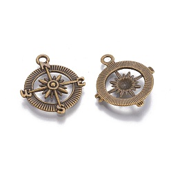 Antique Bronze Tibetan Style Alloy Compass Pendants, Cadmium Free & Nickel Free & Lead Free, Antique Bronze, 30x25x3mm, Hole: 2.5mm