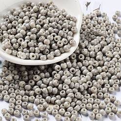 Plata Hornear bolas de semillas de vidrio de pintura, rondo, plata, 4x3 mm, agujero: 1.2 mm, sobre 7650 unidades / libra