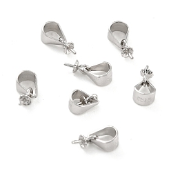 Platinum Rhodium Plated 925 Sterling Silver Peg Bails, Snap on Bail with Peg Bails, Flower, Platinum, 10x4.5x3.5mm, Pin: 0.5mm