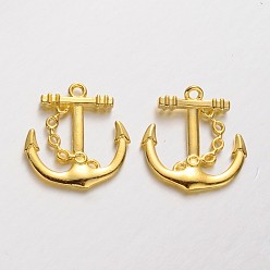 Golden Tibetan Style Alloy Anchor Pendants, Lead Free and Cadmium Free, Golden, 24x23x3mm, Hole: 2mm