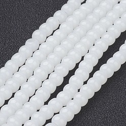White Imitation Jade Glass Beads Strands, Round, White, 4mm, Hole: 1mm, 11 inch