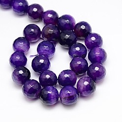 Dark Violet Natural Agate Beads Strands, Faceted, Dyed, Round, Dark Violet, 8mm, Hole: 1mm, about 48pcs/strand, 15 inch