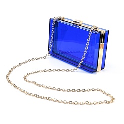Bleu Sacs transparents pour femmes en acrylique sacs à bandoulière, avec bandoulière en chaînes de fer, pour le travail, événements, maquillage solide pochette transparente, rectangle, bleu, 12x18.3x5.4 cm