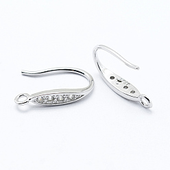 Platinum Rhodium Plated 925 Sterling Silver, with Micro Pave Cubic Zirconia Earring Hooks, with 925 Stamp, Platinum, 16x3mm, Hole: 1mm, 20 Gauge, Pin: 0.8mm