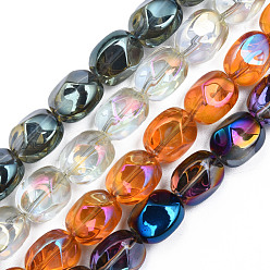Couleur Mélangete Plaquent verre transparent perles brins, ovale, couleur mixte, 12x10.5x10mm, Trou: 1.2mm, Environ 50 pcs/chapelet, 23.62 pouce (60 cm)