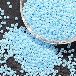 Sky Blue 12/0 Round Glass Seed Beads, Grade A, Frosted, Opaque Colours, Sky Blue, 1.8~2.0mm, Hole: 0.8mm, about 28000pcs/pound