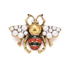 Colorful Bee Enamel Pin with Rhinestone & Resin Pearl, Insect Alloy Badge for Backpack Clothes, Antique Golden, Colorful, 38.5x50.5x14mm