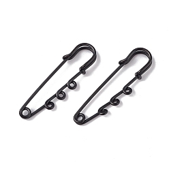 Electrophoresis Black 304 Stainless Steel Safety Pins Brooch Findings, Kilt Pins with Triple Loops for Lapel Pin Making, Electrophoresis Black, 51x16x7mm, Hole: 1.8mm, pin: 1.3mm
