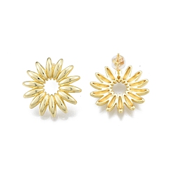 Real 18K Gold Plated Brass Sunflower Stud Earrings for Women, Real 18K Gold Plated, 23mm, Pin: 0.8mm