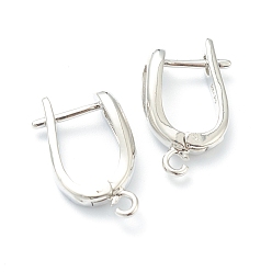 Platinum U Shape Brass Hoop Earring Findings with Latch Back Closure, with Horizontal Loop, Long-Lasting Plated, Platinum, 21x13x5.5mm, Hole: 1.5mm, Pin: 1mm