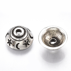 Antique Silver CCB Plastic Bead Caps, Star and Moon, Antique Silver, 8x3.5mm, Hole: 1.5mm, about 4190pcs/500g