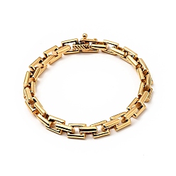 Golden Ion Plating(IP) 304 Stainless Steel Rectangle Link Chain Bracelet for Men Women, Golden, 8-1/4 inch(21cm)