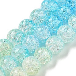 Deep Sky Blue Spray Painted Crackle Glass Beads Strands, Gradient Color, Segmented Multi-color Beads, Round, Deep Sky Blue, 6mm, Hole: 1mm, about 60pcs/strand, 14.96~15.04 inch(38~38.2cm)
