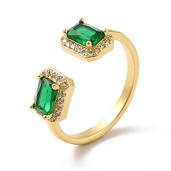 Зеленый Прямоугольное открытое кольцо-манжета из кубического циркония, настоящие позолоченные украшения из латуни для женщин, зелёные, размер США 18 5 (3/4 мм)