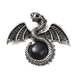 Blue Goldstone Synthetic Blue Goldstone Big Pendants, Dragon Charms, with Rack Plating Antique Silver Tone Alloy Findings, Cadmium Free & Lead Free, 49x56x12mm, Hole: 6~6.5mm