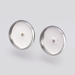 Stainless Steel Color 304 Stainless Steel Earring Cabochon Settings, Ear Studs Blank Findings, Flat Round, Stainless Steel Color, 20mm