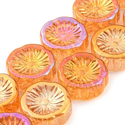 Orange Foncé Brins de perles transparentes en verre galvanisé plaqué arc-en-ciel, fleur, orange foncé, 14x14.5x5.5mm, Trou: 1.2mm, Environ 45 pcs/chapelet, 25.83 pouce (65.6 cm)