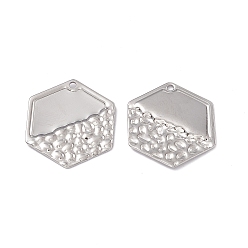 Stainless Steel Color 304 Stainless Steel Pendants, Hexagon Charm, Stainless Steel Color, 26x23x1.5mm, Hole: 1.6mm