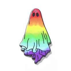 Colorful Halloween Printed Acrylic Pendants, Ghost Charm, Colorful, 45.5x25x2mm, Hole: 1.8mm