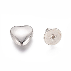 Platinum Heart Shape Alloy Decoration Screwback Stud Rivets, for Belt Clothes Purse Handbag Leather Craft, DIY Handmade Accessories, Platinum, 10x10x8.5mm