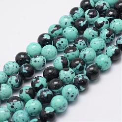 Cyan Natural Ocean White Jade Beads Strands, Dyed, Round, Cyan, 6mm, Hole: 1mm, about 65~66pcs/strand, 15.75 inch(40cm)