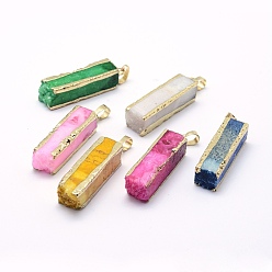 Mixed Color Natural Druzy Agate Crystal Pendants, with Golden Plated Brass Findings, Cuboid, Dyed, Mixed Color, 31~44x9~11mm, Hole: 5x8mm