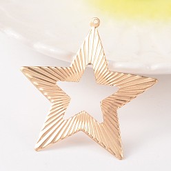 Light Gold Star Iron Big Pendants, Etched Metal Embellishments, Light Gold, 52x49.5x0.6mm, Hole: 1mm