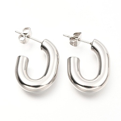 Stainless Steel Color 201 Stainless Steel Half Hoop Earrings, Stud Earrings, with 304 Stainless Steel Pin and Ear Nuts, Oval, Stainless Steel Color, 22x16x4.7mm, Pin: 0.8mm