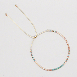 Turquoise Glass Seed Braided Bead Bracelet, Adjustable Bracelet, Turquoise, No Size