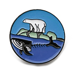 Oso Pin esmaltado con tema de protección del medio ambiente marino, Broche de aleación de zinc negro de electroforesis para ropa de mochila, plano y redondo, oso, 25x1.5 mm