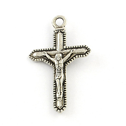 Antique Silver Alloy Crucifix Cross Pendants, For Easter, Tibetan Style, Cadmium Free & Nickel Free & Lead Free, Antique Silver, 35.5x21x4mm, Hole: 2.5mm, about 470pcs/1000g