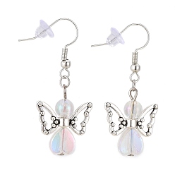 Clear AB Angel Dangle Earrings, with Transparent Acrylic Beads, Alloy Beads, Brass Earring Hooks and Plastic Ear Nuts, Clear AB, 40mm, Pin: 0.6mm