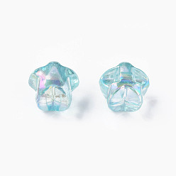 Sky Blue 1-Hole Transparent Acrylic Buttons, AB Color Plated, Star, Sky Blue, 13.5x14x11.5mm, Hole: 2.5mm, about 460pcs/500g