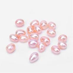 Light Coral Natural Cultured Freshwater Pearl No Hole Beads, Rice, Light Coral, 7~11x6~7mm