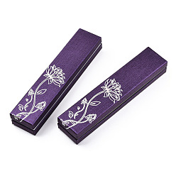 Purple Cardboard Jewelry Set Boxes, Flower of Life Printed Outside and Black Sponge Inside, Rectangle, Purple, 22.4x4.9x3.4cm