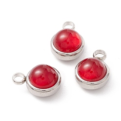 Carnelian Natural Carnelian Charms, with 304 Stainless Steel Findings, Half Round, Stainless Steel Color, 13.5x10x7.5mm, Hole: 2.5mm
