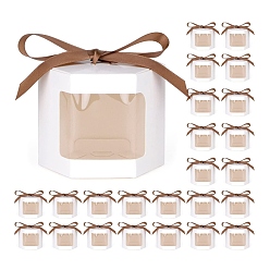 Blanc Boîtes de rangement pour mini gâteaux en carton en forme d'hexagone, coffret cadeau de bonbons dessert avec fenêtre transparente et ruban, blanc, produit fini: 10x10x10cm