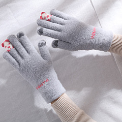 Bear Cotton Knitting Full Finger Gloves, Wind Proof Thermal Gloves, Touch Screen Gloves, Bear Pattern, 24.7cm