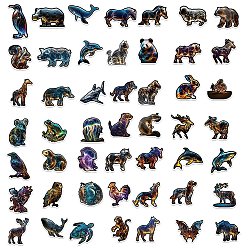 Mixed Color 50Pcs Animals PVC Waterproof Sticker Labels, Self-adhesion, for Suitcase, Skateboard, Refrigerator, Helmet, Mobile Phone Shell, Mixed Color, 30~60mm