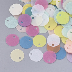 Color mezclado Accesorios de adorno, paillette plástico pvc / cuentas de lentejuelas, esmerilado, plano y redondo, color mezclado, 10.5x0.2 mm, agujero: 1.4 mm, sobre 400 unidades / bolsa