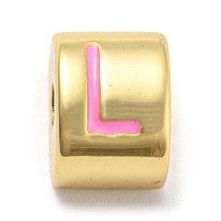 Letter L Brass Enamel Beads, Real 18K Gold Plated, Long-Lasting Plated, Lead Free & Cadmium Free, Half Round, Letter L, 11x8x8mm, Hole: 2.7mm